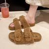 New spring and autumn flat-bottomed versatile casual fluffy slippers women's fashion one-word slippers women's trendy shoes
