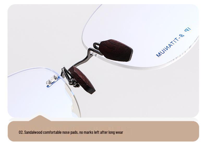 Frameless Sandalwood Glasses: Pure Titanium Butterfly Frames with Myopia-Ready Flat Lenses