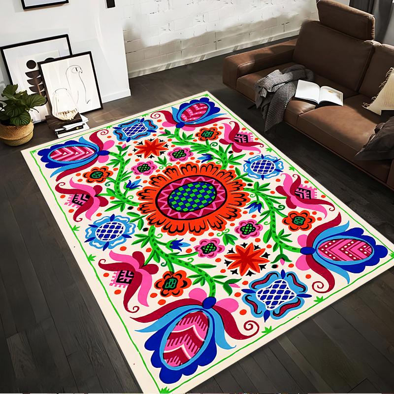 Colorful Floral Pattern Carpet with Bohemian Mandala Design, Area Rug. Suitable for Use As an Anti-slip for Living Room Bedroom Sofas