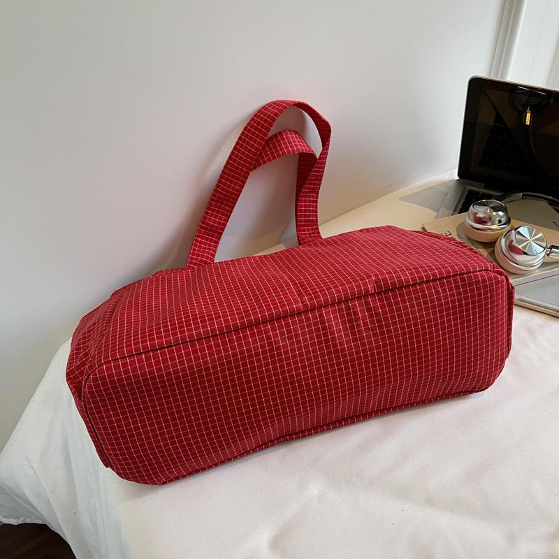 Schultertasche mit großer Kapazität Damen Vintage Karomuster Nylontasche Tragetasche Pendler Tragbar Unterarmtasche