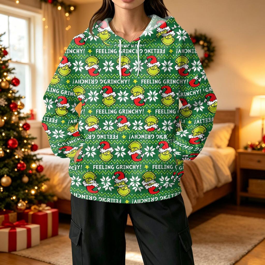 Women's Casual Christmas Print Pullover Hoodie with and Pockets