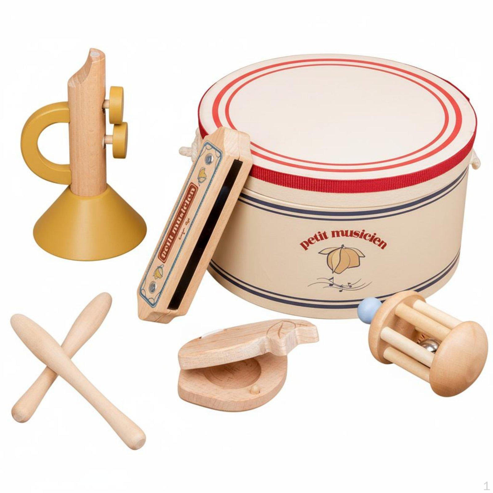 5 Pieces Rhythm Instrument Set Early Learning Wooden Musical Instruments Develops Motor Skills