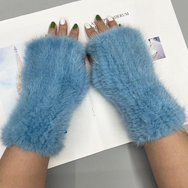Winter Gloves for Women Natural Mink Fur Knitted Fingerless Solid Warm Elastic Gloves
