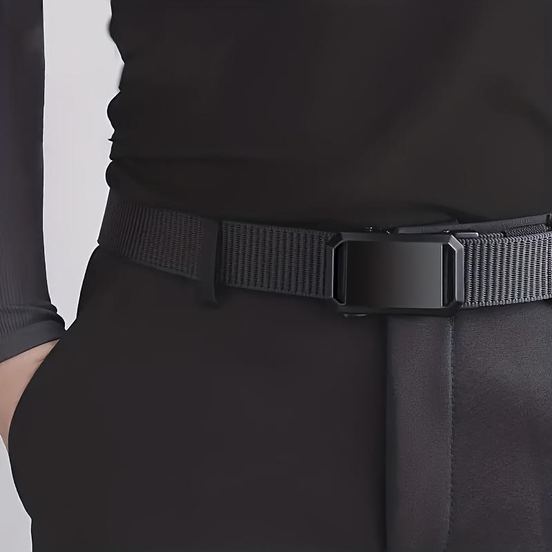 Cintura in tela nera elegante da uomo con fibbia automatica - Perfetta per jeans, tempo libero all'aperto e allenamento sportivo
