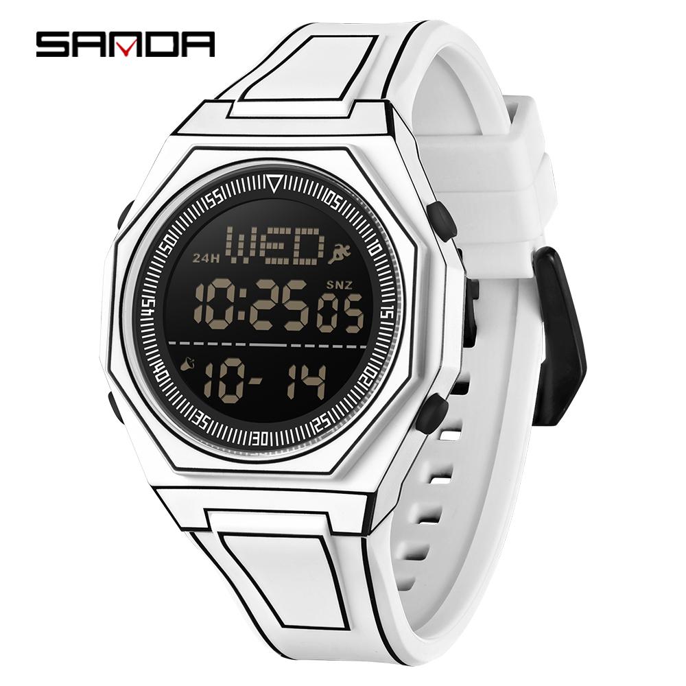 SANDA Men's and Women's Sports Electronic Watch Multi functional 5ATM Waterproof Colorful Night Light Alarm Clock Timing