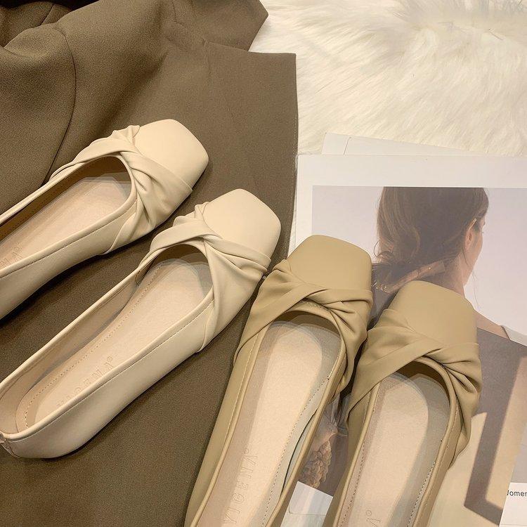 [Amano] 2025 Flat Shoes Design Sense Evening Wind Single Shoes Women's Summer Square Head Soft Leather Fairy Gentle Grandma Shoes