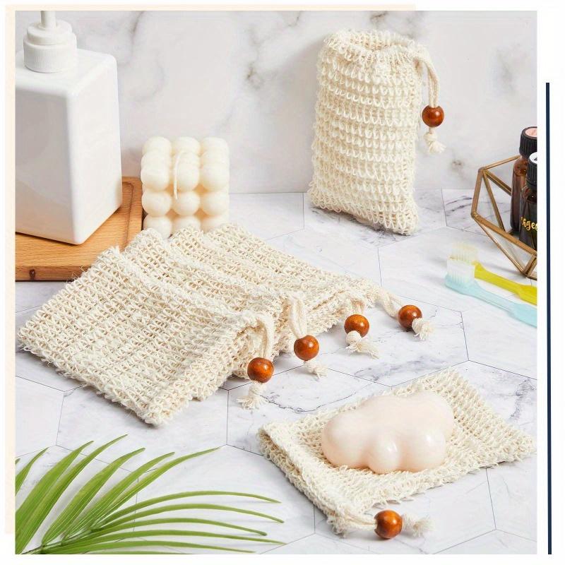 10pcs Soap Storage Bag Setlinen-cotton Soap Bag with Drawstring Strip Wooden Beads Foam  for Bath and Shower Shukou soap bag