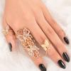 Fashion Rhinestone Hollowed Butterfly Link Finger Ring Adjustable Women Jewelry