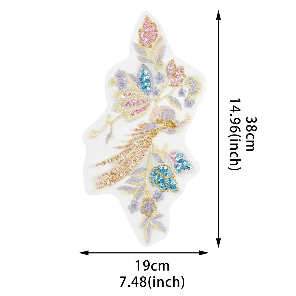 Mesh Lace Sequined Beads Embroidered Flower Cloth Sticker Chinese Hanfu Cheongsam Sweater Decorative Patch Sticker
