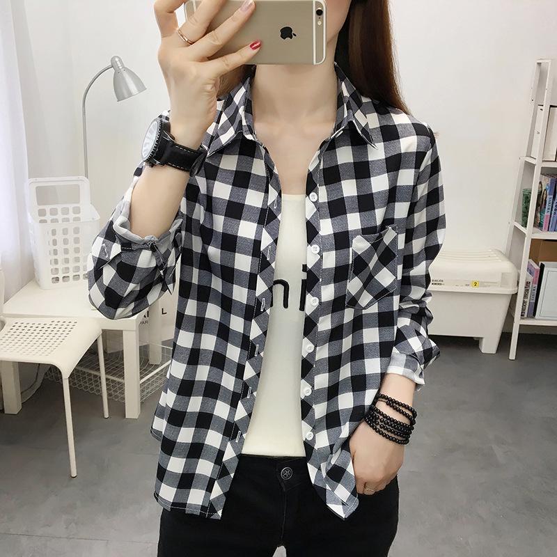 Women's Long Sleeve Plaid Cardigan - Korean & Hong Kong Style Top