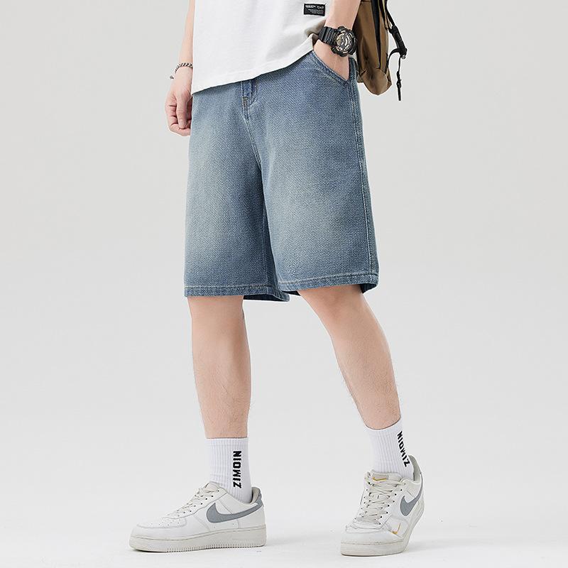 New Starry Sky Pattern Thin Denim Shorts Men's Five-point Pants Summer Loose Wide-leg Mid-length Pants