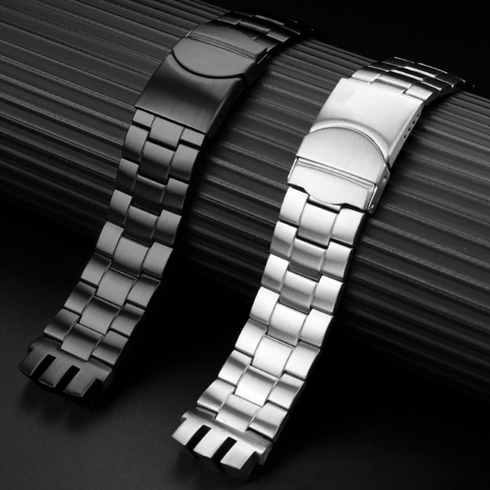 Sibehill 20mm Replacement Stainless Steel Watch Band for Swatch, with Adjustment Tool, Arched Concave Mounting Type