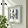 Small Beach House Ornaments 3D Conch/Starfish/Shell Wooden Frame Wall Art, Distressed Coastal Style Decoration, Seaside Theme Decorations Ocean