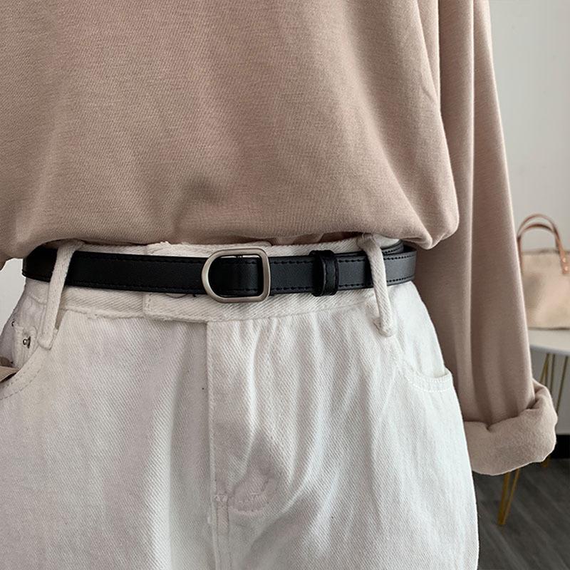 

Ins Простые женские ремни из кожи с металлической пряжкой на талии, тонкий ремень чёрный