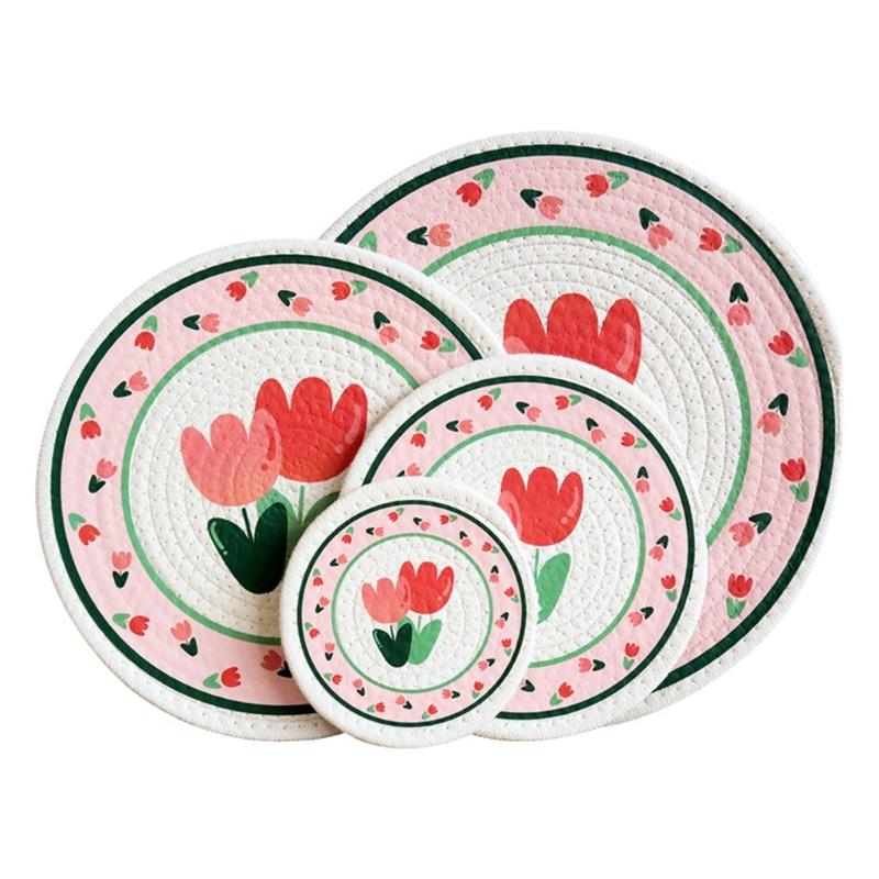 Tulips Flower Mats Cotton Rope Heat Insulated Placemats Party Essential Table Pad