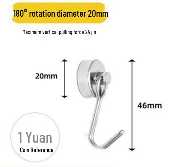 180° Rotatable Magnetic No-Drill Metal Hook for Refrigerator Storage