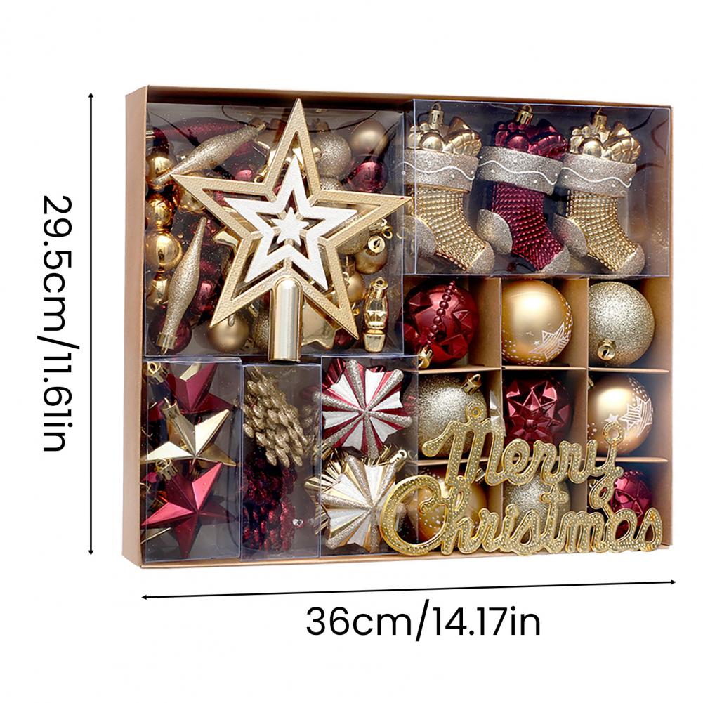 70Pcs/Box Assorted Merry Christmas Ornament Shatterproof Xmas Ball Star Tree Topper Hanging Snowflake Holiday Party Decoration