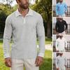 Men Waffle Golf Shirt Long Sleeve Turndown Collar Shirt Quarter Button Neck Casual Shirt for Vacation Office Party Date