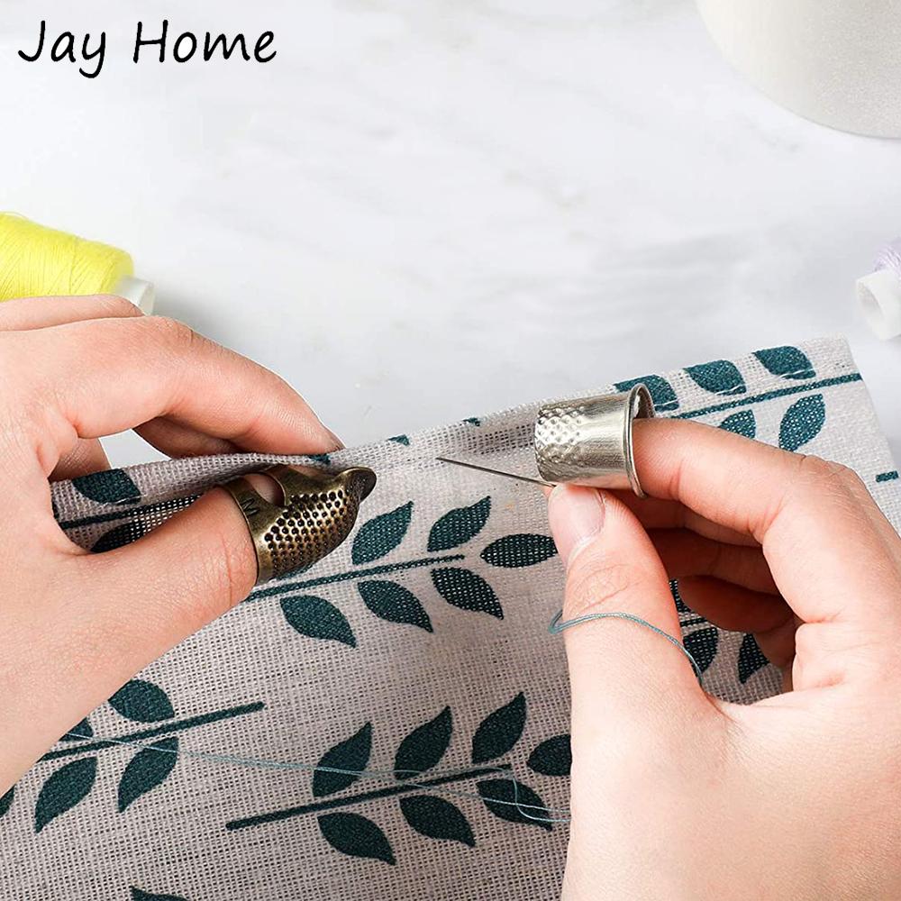 14Pcs Sewing Thimble Set Metal Copper Finger Protector Thimble Leather Coin Quilting Thimble Pad for Hand Embroidery Sewing Tool