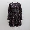 Women's Long Sleeved Summer Round Neck Floral Dress Sexy Mesh Hollow Out Short Skirt Hollow Out Patchwork Dress