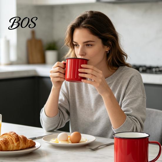 Heat Resistant Cup Vintage Enamel Mug with Handle, Solid Color Retro Drinking Cup, Durable Portable Tableware for Home Kitchen Use Camping Water
