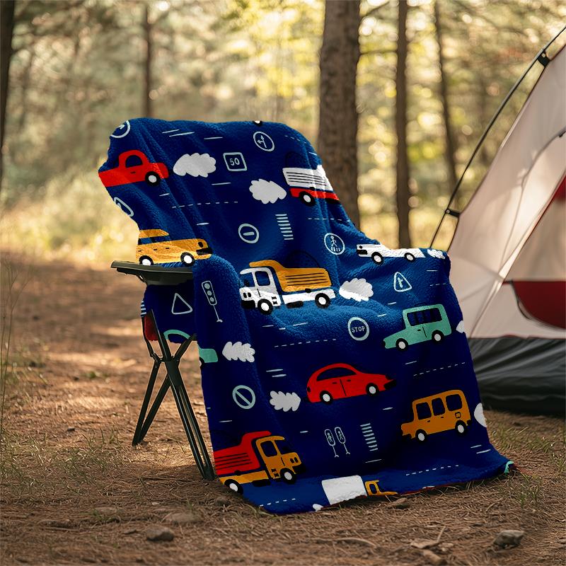 Cute Cars Theme Printed Blanket - Perfect for Couch, Bed, Travel & Outdoor Use | Machine Washable, Cozy & Durable.