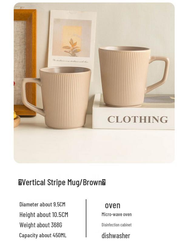 Yudefeng Embossed Vertical Stripe Ceramic Mug Set