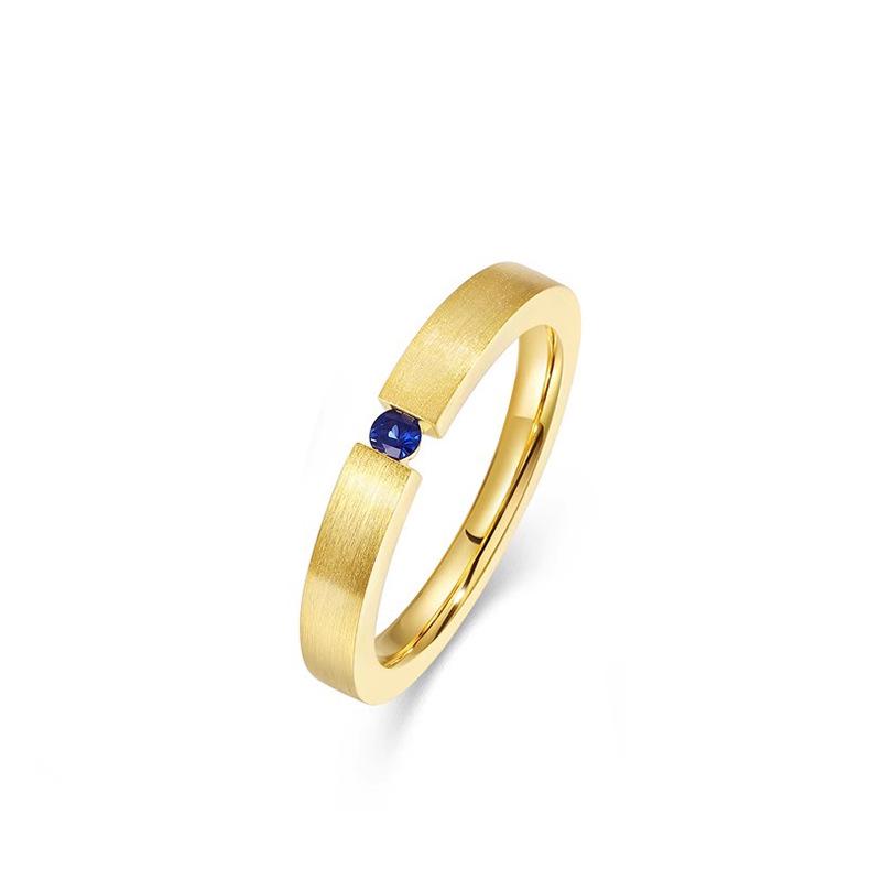 Santorini Blue Sapphire Gold-Plated Couple Rings: Handmade Italian Brushed Inlay Spinel Matching Set for Men and Women
