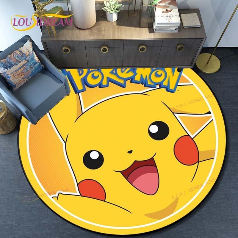 Cartoon Pokemon Round Carpet Fashion Cartoon Pictures Printed Round Area Rugs Parlor Bedroom Floor Mat Anti-slip  Area Rug  Rugs
