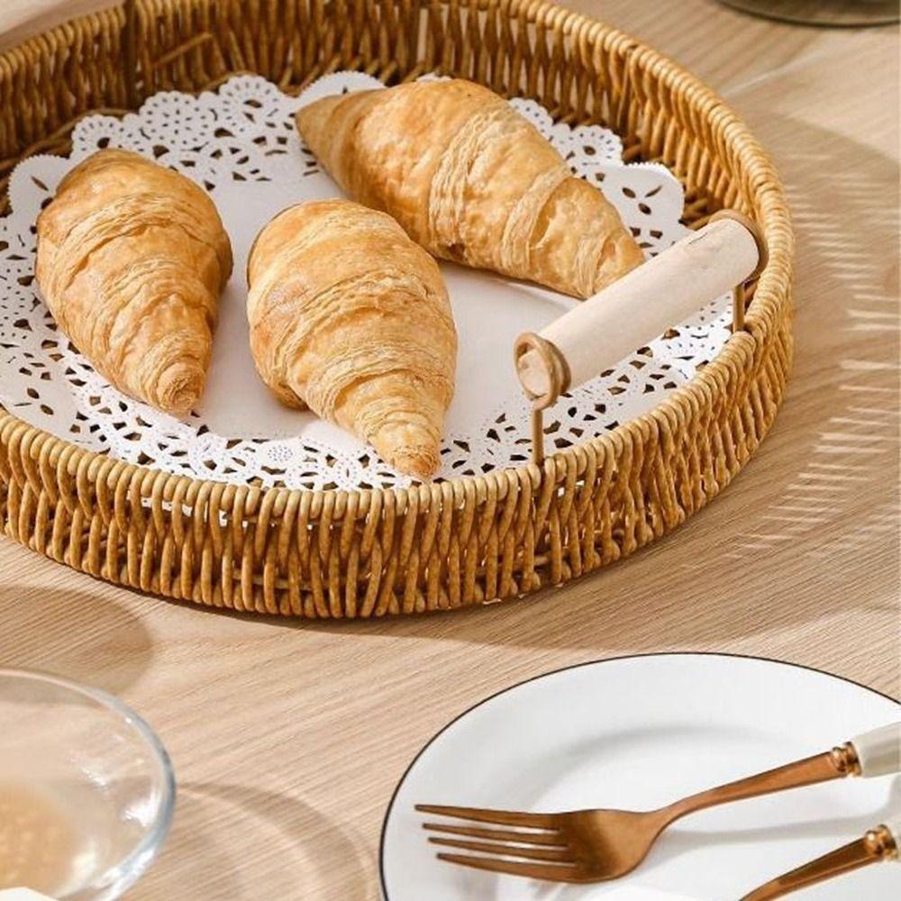 Handmade Imitation Rattan Woven Baskets Plastic Wicker Storage Baskets  Tabletop