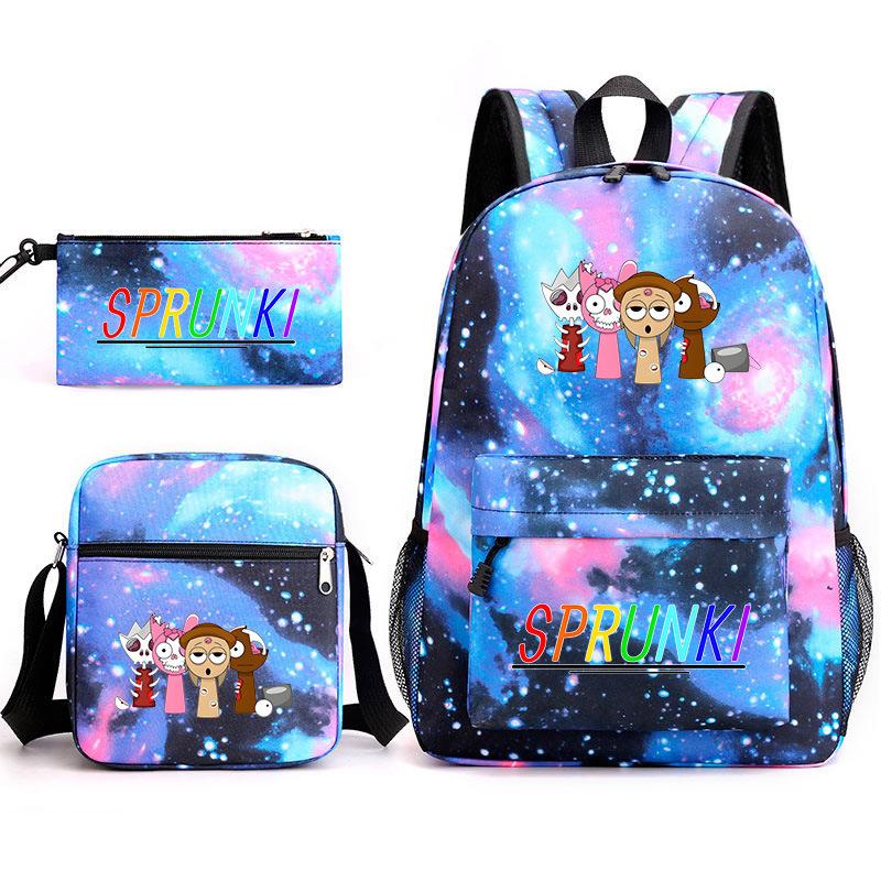 New rhythm box Sprunki music game schoolbag backpack pencil bag three-piece set student heat transfer backpack
