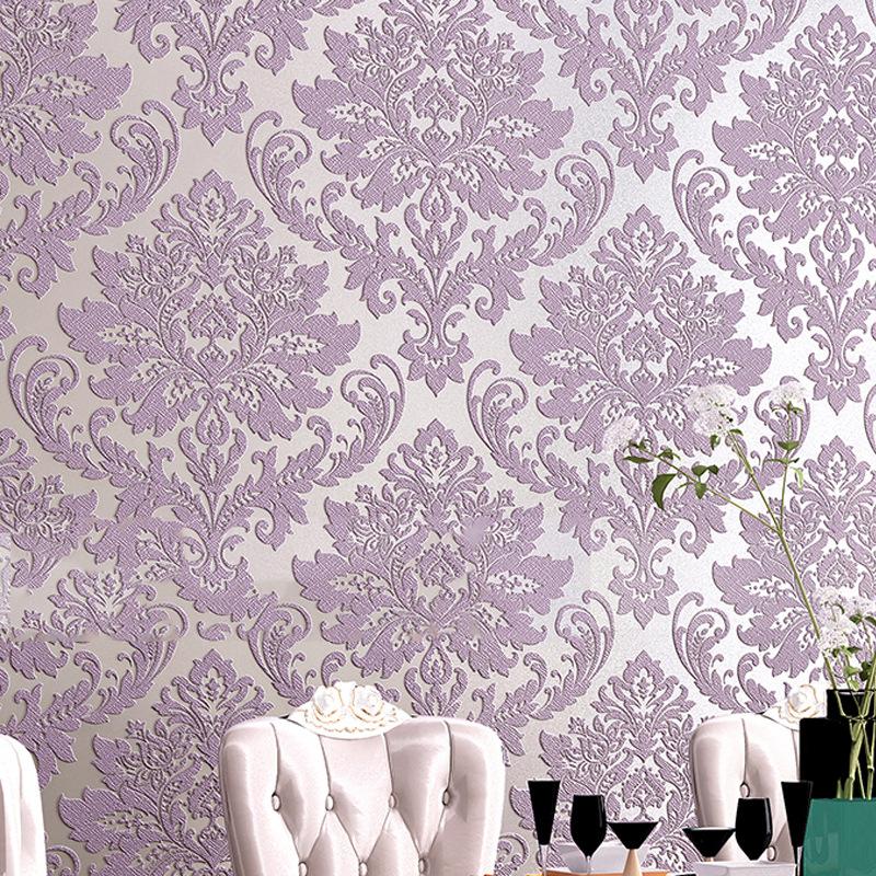 Floral Pattern 3D Textured Wall Paper Embossed Damask Wallpaper Bedroom Living Room Background Home Decor Grey Purple BrownWhite