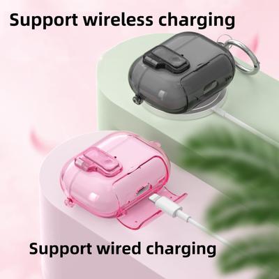 Transparente Hülle für AirPods Pro 3 Hülle mit Handyhalterung und Sicherheitsverschluss Automatisches Aufklappdeckeldesign mit Reinigungsstiftabdeckung für AirPods Pro 3