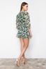 Women's Fashion New Jumpsuit Green Floral Pattern Cut Out Detailed Mini Lined Chiffon Woven Jumpsuit