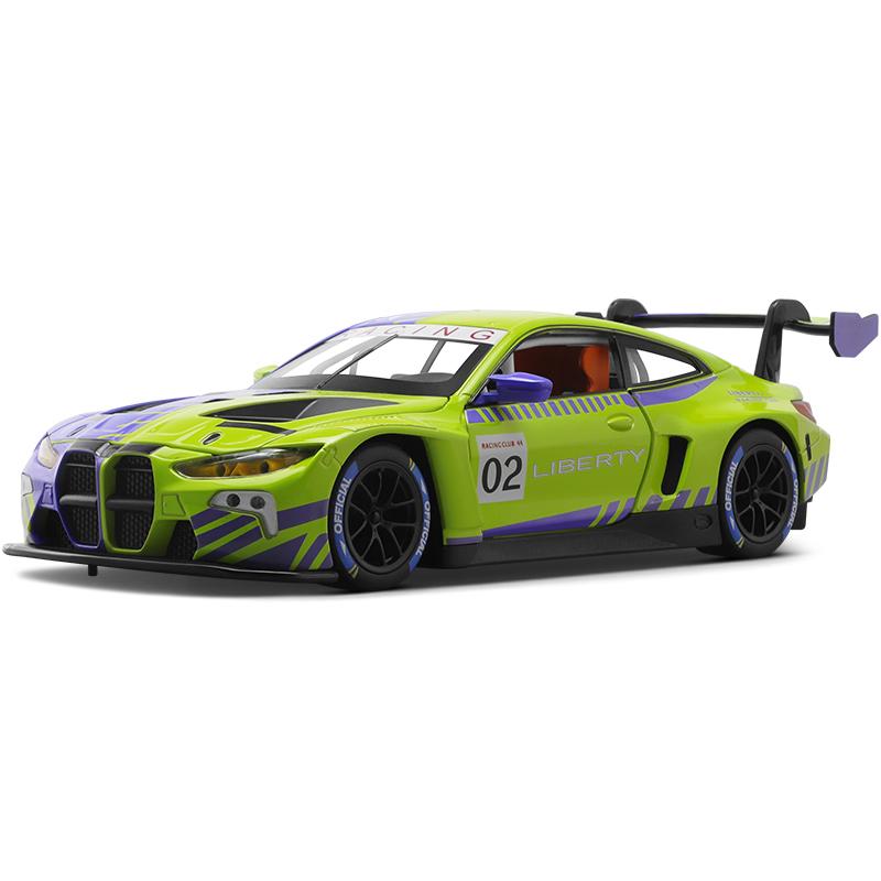 1/24 Scale BMW M4 GT3 Couple Racing Alloy Diecast Car Model Sound Light Indoor Desk Decoration Trendy Ornament Gift Box for Boyfriend
