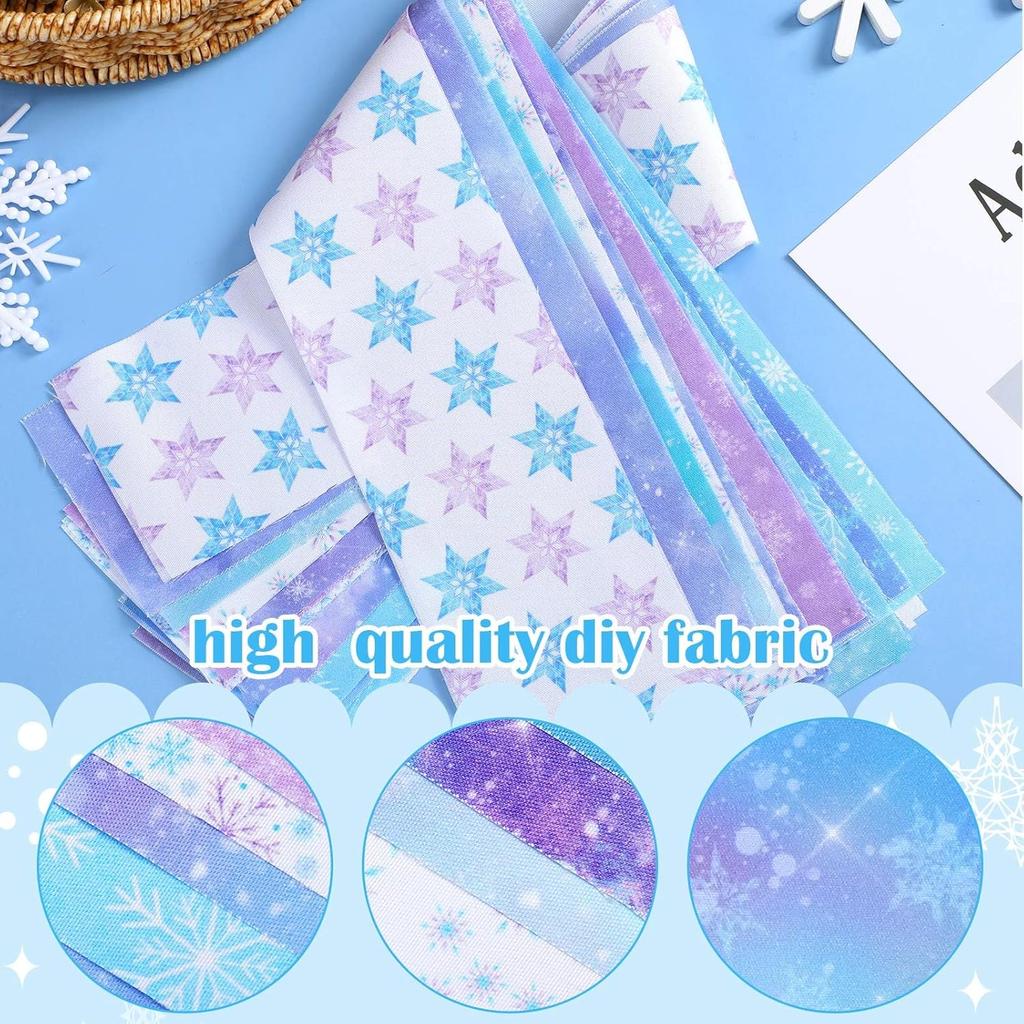Ganeen 150 Pcs Winter Quilting Fabric Roll 2.56 Inch Snowflake Printed Fabric Squares Jelly Frozen Patchwork Strips for DIY Crafts Sewing Handmade