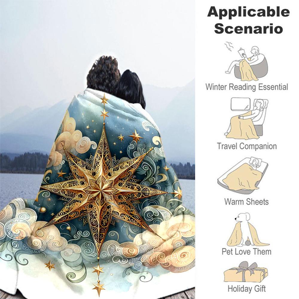 1PC Star CloudOutdoor Flannel Blanket - Soft Plush Decor for Picnics, Camping, Bedroom, Playroom, Office, or Lunch Break 1237A