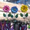 3 Pcs 15.5'' Flower Garden Stakes Colorful Metal Flower Yard Art Outdoor Rust Proof Plant Sticks for Lawn Patio Pathway Decoration