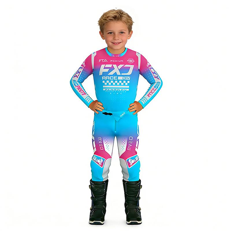 Set Motocross Bambino Maglia e Pantaloni MX Bambini Set Blu Dirt Bike MTB DH UTV Enduro Equipaggiamento Combo Tuta da Gara Off Road per Giovani