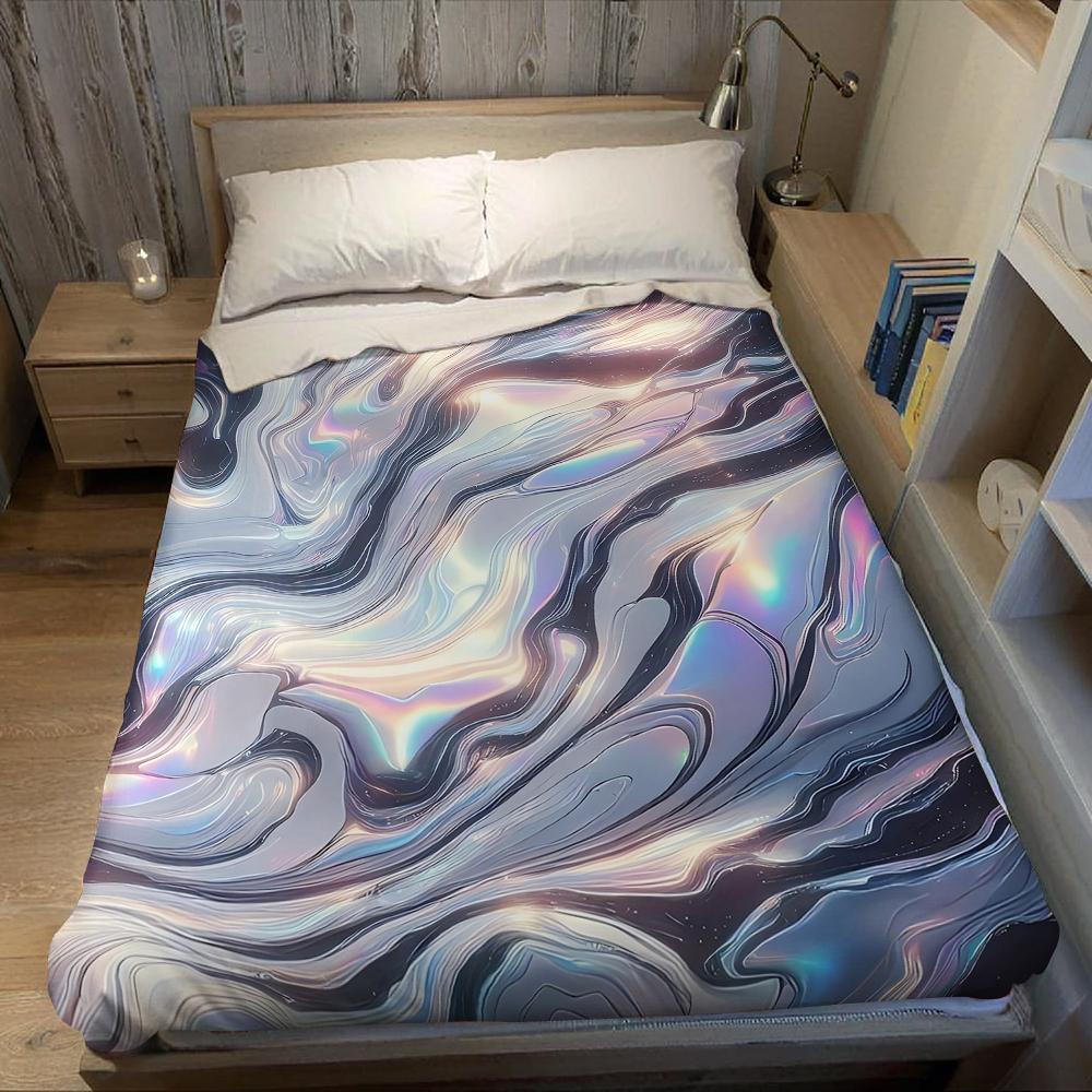 Iridescent Marble Swirl Flannel Blanket Warm Soft Halloween Christmas Couch Warm Cozy Decorative Decor Gift for All Season