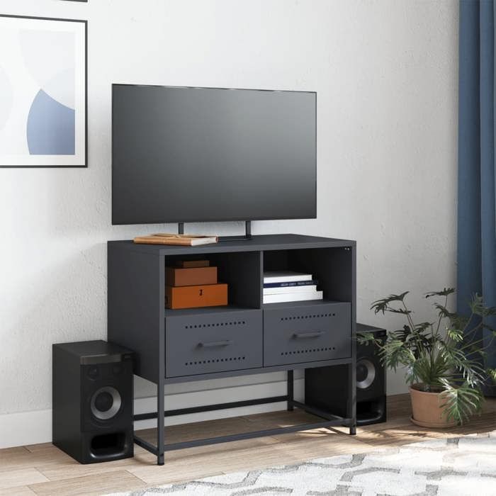 VidaXL Meuble TV anthracite 68x39x60,5 cm acier, support TV, buffet TV, armoire hifi, banc TV, armoire en métal, meuble 846550