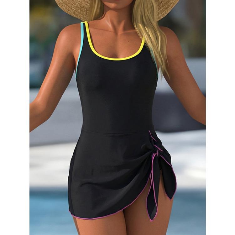 Charming Slit Skirt Knot Flower Design Slim Waist Backless Bikini Swimsuit For Beach Vacation