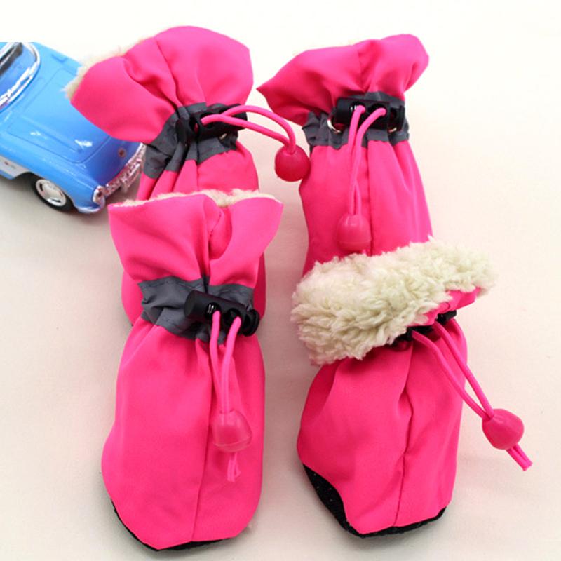 4PCS/Set Fleece Lining Puppy Waterproof Breathable Drawstring Design Cute Pet Shoes Winter Outings Multiple Colors