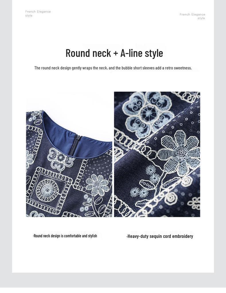 High-Quality French Retro Sequin Embroidered Denim Skirt Dress for Women