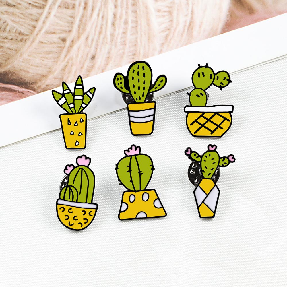 5-7PCS Cartoon Brooch Set Heart Dinosaur Skull Skeleton Potted Cactus Enamel Pins Animal Plant Cup Lapel Badge Jewelry Wholesale