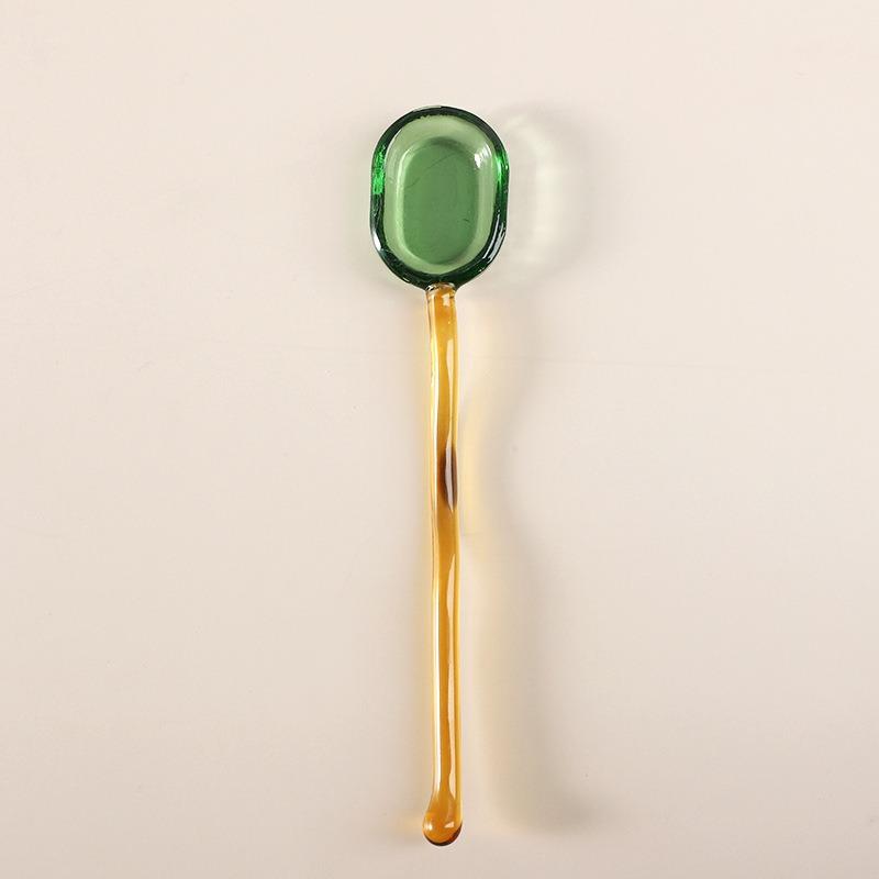 Long Handle Glass Soup Spoons High Temperature Colored Transparent Juice Coffee Dessert Stirring Spoon Kitchen Tableware4