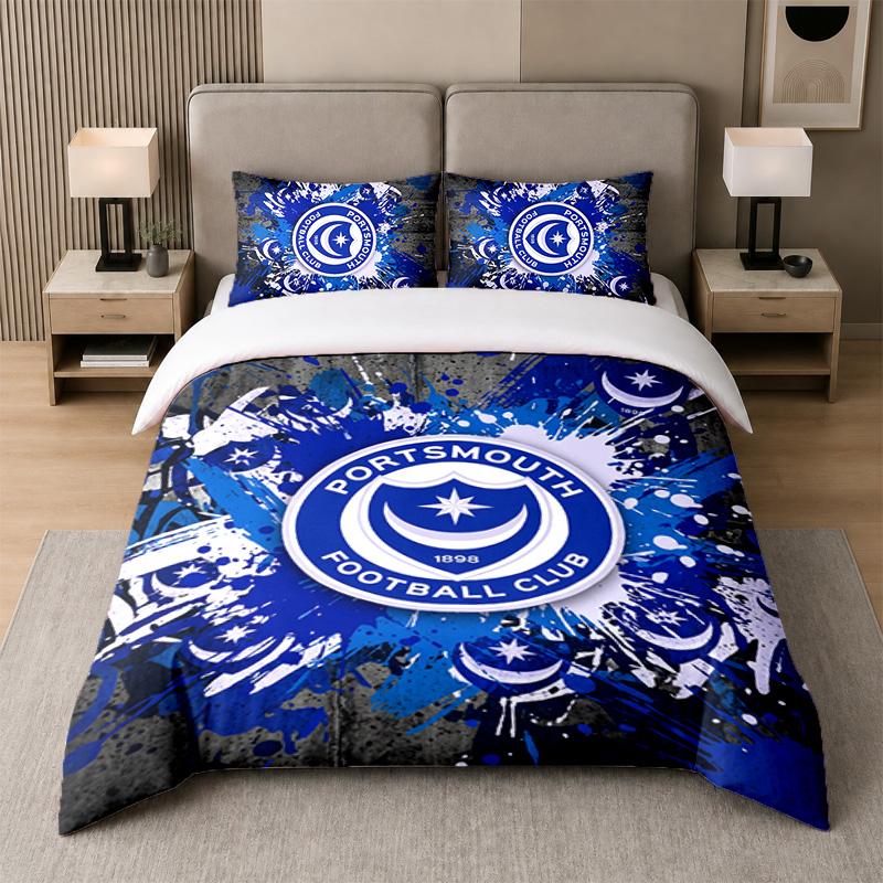 3Pcs Bedding SetPortsmouth FC Soft Bed Sheet and Two Pillowcases Home Bedroom Decor