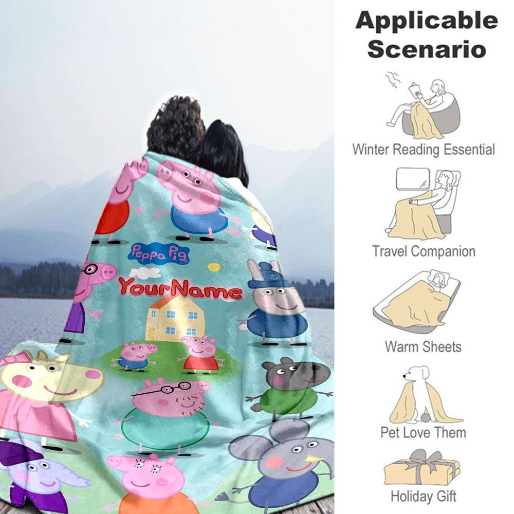 Peppa Pig Customize Text Blanket Lightweight Personalized Blanket Comfortable Versatile for Livingroom Seaside Bed Chair Four Seasons Multipurpose