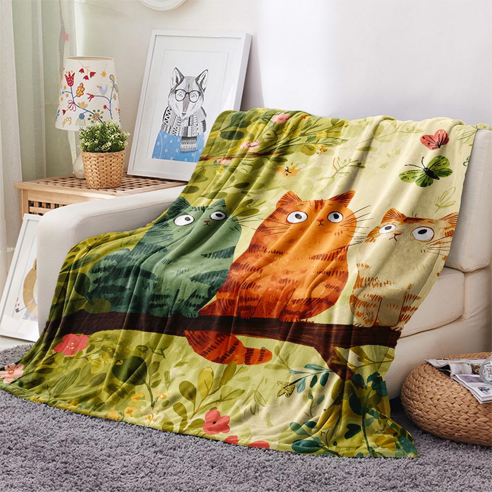 Cute Cats Print Flannel Blanket, High Quality Comfortable for All Seasons, Home Decor, Warmth and Comfort