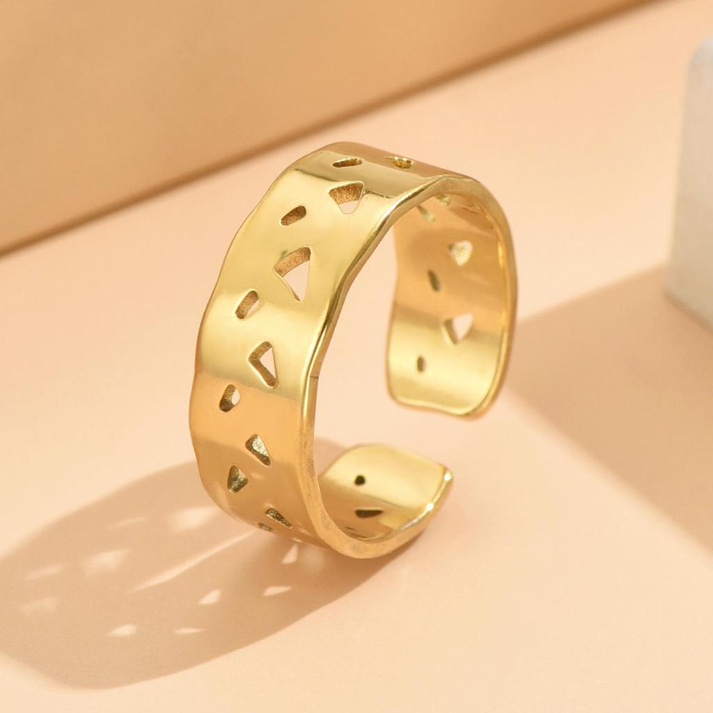 Unisex Stainless Steel Geometric Hollow Adjustable Open Ring